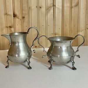 Stieff Colonial Williamsburg Pewter Creamer Sugar Bowl Set CW81-18 & CW82-18 VTG